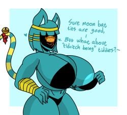 1_eye anthro big_breasts blue_body blue_hair bra breasts clothing cyclops digital_media_(artwork) egyptian eldritch_abomination enderbendr felid feline felis female fur hair hi_res humanoid looking_at_viewer mammal navel nyanlathotep nyanlathotep_(sucker_for_love) shadow_face simple_background solo sucker_for_love tail thick_thighs underwear