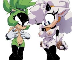 2girls bell big_breasts breast_envy breasts comparing_breasts coolerinker female female_focus female_only flat_chest flat_chested furry furry_only huge_breasts inker_comics inkershike lanolin_the_sheep large_breasts nipple_piercing panties_only piercing sonic_(series) sonic_the_hedgehog_(comics) sonic_the_hedgehog_(idw) sonic_the_hedgehog_(series) surge_the_tenrec