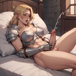 1futa ahe_gao ai_generated armor bed big_dick blonde_hair blue_eyes cum elf eogard_orc fapping female_knight futa_focus futa_only futanari futanari_masturbation galadriel knight lord_of_the_rings masturbation medieval open_mouth orgasm orgasm_face penis solo solo_futa stable_diffusion