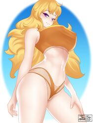 1girls bikini bikini_bottom bikini_top blonde_female blonde_hair clothing female human jay156 long_hair long_hair_female no_pants pale_skin purple_eyes rwby solo_female swimwear yang_xiao_long