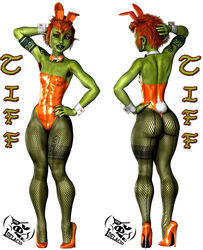 3d armpit_hair ass bigger_version_at_the_source bunnysuit female goblin goblin_female high_heels humanoid idelacio orange_hair small_breasts solo stiletto_heels thick_thighs tiff_(negromante) very_high_heels