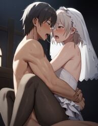 after_kiss ai_generated bride dress femboy implied_sex my_teen_romantic_comedy_snafu rtxfus saliva_string totsuka_saika veil