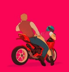 2boys bike biker_(hotline_miami) cum_on_clothes hotline_miami jacket_(hotline_miami) masked smoking yaoi