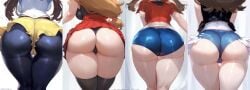 4girls ai_generated ass ass_focus black_legwear black_panties black_pantyhose brown_hair cameltoe clothing curvaceous curvy curvy_figure female female_focus from_behind hilda_(pokemon) huge_ass hydrolis999 legwear may_(pokemon) pokemon rosa_(pokemon) serena_(pokemon) sweat thick_thighs thighs voluptuous voluptuous_female