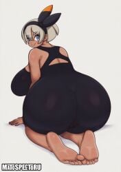 1girls bea_(pokemon) big_breasts dark_hair dark_skin feet female female_focus female_only grey_hair headband huge_ass huge_breasts large_ass large_breasts looking_at_viewer looking_back matospectoru nintendo pokemon solo solo_female solo_focus tan_body tan_skin thick_ass thick_thighs thighs toes white_hair wide_hips