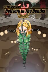 1girls blonde_hair blush bodysuit bondage bound captured female female_only gagged gameplay_mechanics hot_air_balloon latex_suit nintendo pointy_ears princess_zelda restrained rubber_suit short_hair skin_tight straps sweat tears_of_the_kingdom text the_legend_of_zelda tight_clothing yiga_clan zelda_(tears_of_the_kingdom)