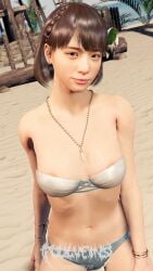 1girls 3d asian asian_female beach bra breasts female female_only foulveins japanese koyuki_(ryuu_ga_gotoku) nipple_slip nipples panties ryuu_ga_gotoku short_hair solo swimsuit yakuza_(series)