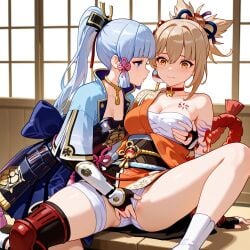 2girls ai_generated female female_only fingering genshin_impact groping_breasts horny in_love kamisato_ayaka sex steamy yoimiya_(genshin_impact) yuri