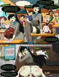 bent_over bent_over_table black_hair green_skin hermitmoth kim_possible long_hair milf miss_go ron_stoppable shego teacher thighhighs vaginal_penetration