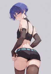 1boy ai_generated femboy genshin_impact legendaer male male_only necklace otoko_no_ko otokonoko purple_eyes purple_hair scaramouche_(genshin_impact) shorts stockings tagme tail tight_clothing trap