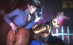 2girls 3d alternate_costume anal_fingering anal_insertion animated anus asian ass bent_over d.va dark-skinned_female dark_skin dubious_consent female female_only fingering forced fugtrup insertion latina lesbian los_muertos_sombra medium_breasts no_sound overwatch panties panties_down police_officer_d.va pussy questionable_consent restrained shorter_than_30_seconds shorter_than_one_minute sombra source_filmmaker video yuri