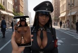 1boy 1girls ai_generated anal anal_penetration anal_sex black_women cum_in_ass dark-skinned_female interracial phone_screen