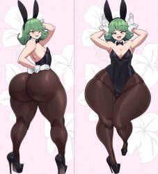 1girls body_pillow_design bodysuit bottom_heavy bunny_ears bunny_girl bunnysuit clothed dat_ass dumptruck_ass female female_only green_hair high_heels huge_ass looking_at_viewer looking_back one-punch_man small_breasts solo tatsumaki thecon thick_thighs