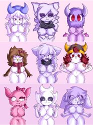 anthro avian bird bovid breasts caprine chibi female ghost ghost_cat goat group hybrid lagomorph lanfreez leporid mammal nipples owl presenting rabbit snowman spirit unknown_species