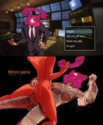 2boys anal anal_sex background body_hair bodypaint brown_body_hair brown_hair chubby chubby_male dayshift_at_freddy's dsaf excessive_body_hair handprint hitting_ground humanoid humanoid_penis humor jack_kennedy_(dayshift_at_freddy's) large_pectorals male/male male_only mini_comic nude_male object_head orange_body phone phone_head red_phone shaded simp_draws steven_dsaf steven_stevenson_(dayshift_at_freddy's) sweat sweatdrop