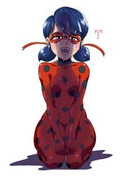 amondetauro blue_eyes blue_hair bodysuit cum cum_in_mouth cum_on_face cum_on_hair cute drooling facial female happy ladybug_(character) marinette_cheng marinette_dupain-cheng miraculous_ladybug nude offscreen_male pigtails pleasure_face superheroine teenager thighs throat white_background