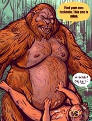 2boys anthro ape bear beard beefy body_fur dialogue dramamine duo facial_hair furry gay interspecies looking_at_viewer male male_nipples male_on_male male_only mammal manly masculine mature_male nipple_piercing nipple_ring nipples nose_piercing nose_ring nude_male obese orangutan overweight pecs piercing primate sasquatch scars septum_piercing sex shaggy_fur