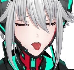 closed_eyes fangs light_skin toungue_out white_hair zentreya