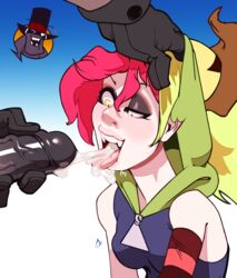 black_eye black_hat black_hat_(villainous) black_hot_(villainous) cum cum_in_mouth demencia_(villainous) fellatio female ickleseed muscular_male oral penis smile tagme tongue villainous