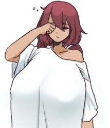 hanging_clothes huge_breasts madotsuki rubbing_eyes sleepy spacemelon yume_nikki