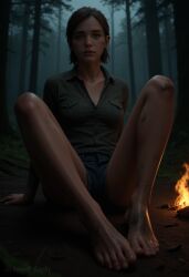 1girls ai_generated angel_light angel_light_(artist) dirty dirty_feet ellie_(the_last_of_us) ellie_williams feet forest legs night the_last_of_us the_last_of_us_2