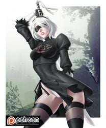 beauty_mark blindfold breasts female_only nier:_automata panties stockings thedarkness white_hair yorha_2b