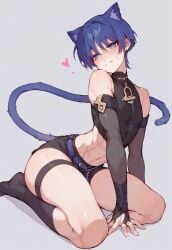 1boy ai_generated cat_boy cat_ears cat_tail catboy earrings femboy genshin_impact jewelry legendaer male male_only necklace otoko_no_ko otokonoko purple_eyes purple_hair scaramouche_(genshin_impact) shorts stockings tagme tail tight_clothing trap