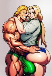 ai_generated ailurid all_might bbw crossovfor fit_femfit grabbing hugging male/female muscular_male pose tsunade