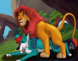 absurd_res disney duo felid female feral forest_foxtail freakhound hi_res humping lion male male/female mammal pantherine pride_rock rule_63 simba_(the_lion_king) sinister-jordex spiked_tail spikes spikes_(anatomy) tail teats the_lion_king tongue tongue_out