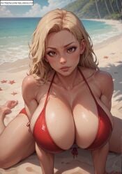 ai_generated beach bikini bimbo blonde_hair cleavage huge_breasts pamela_anderson velzevulito