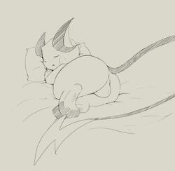 1boy 386mg anus ass big_ass closed_eyes furry male male_only monochrome nintendo nude paws pokemon pokemon_(species) raichu rodent sleeping solo tail testicles video_games