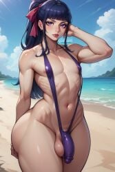 ai_generated anal anus asshole asshole_behind_thong beach big_ass big_balls big_butt big_penis bulge bulge_through_clothing femboy flat_chest flat_chested gynecomastia kikunojo male male_only one_piece peeking_penis penis penis_peek small_nipples solo solo_femboy string_bikini string_panties swimsuit thicknesslord trap wide_hips