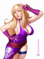 b.jenet big_breasts blonde_hair cleavage fatal_fury female female_only suddakka thick_thighs wink