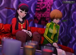 3d 3d_(artwork) 3girls absurd_res absurdres accurate_art_style alternate_version_available amagi_yukiko artist_name atlus black_hair black_hair_female blush blushing brown_hair brown_hair_female clothed clothed_female clothing covering_crotch cucked_by_lesbian cuckquean cunnilingus dialogue drunk drunk_female drunk_sex eating_pussy embarrassed embarrassed_female english english_dialogue english_text female female/female female_focus female_only hairband hand_on_lap hi_res highres human kikanshalewds king's_game kujikawa_rise light-skinned_female light_skin long_hair long_hair_female looking_away megami_tensei official_style oral oral_sex pale_skin persona persona_4 satonaka_chie sega short_hair short_hair_female tagme tomboy twintails uniform voyeur voyeurism yuri