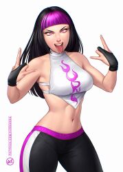 1girls athletic_female big_breasts female female_only fully_clothed juri_han navel rocking_out solo street_fighter suddakka thick_thighs tight_clothing tongue