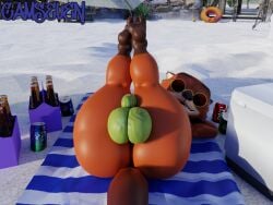 2024 3_toes 3d anthro artist_name ass balls balls_outline beach beer_bottle beverage beverage_can big_bulge big_butt bikini bikini_bottom bikini_thong black_body black_nose bottle bulge camseven canid canine clothed clothing container crossdressing day detailed_bulge digital_media_(artwork) disney eyewear feet femboy fox fur genital_outline genitals green_bikini green_clothing green_swimwear green_thong green_underwear hi_res leg_markings legs_up looking_at_viewer lying male mammal markings nick_wilde on_back orange_body orange_fur outside pattern_towel paws penis_outline presenting presenting_balls presenting_hindquarters red_fox sand socks_(marking) soda solo striped_towel stripes sunglasses swimwear tail thick_thighs thong tight_fit toes towel true_fox two-piece_swimsuit underwear wide_hips zootopia