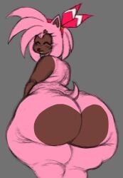 3_toes accessory alternate_skin_color amy_rose anthro anus ass ass_bigger_than_head big_breasts big_butt black_female black_skin bodily_fluids bottom_heavy butt_bigger_than_head butt_focus closed_eyes dark_body dark_skin dialogue eulipotyphlan feet female genitals green_eyes hair_accessory hairband hedgehog hi_res huge_butt looking_back mammal nude nude_female phat_ass phatbuttseal pink_body race_swap rosepits sega smile solo sonic_(series) sonic_adventure sonic_the_hedgehog_(series) tail thick_ass thick_butt thick_lips thick_thighs toes