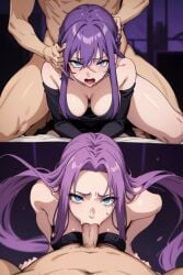 ai_generated blue_eyes clothed clothed_sex clothing facefuck faceless_male forced_down forced_oral forced_penetration forced_sex implied_penetration implied_sex long_hair original original_character pained_expression purple_hair scared_expression