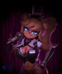 3d absurd_res animatronic anthro areola bear big_breasts blue_eyes bow_tie breasts cleavage clothed clothing electronics female five_nights_at_freddy's freddy_(fnaf) fredina's_nightclub fredina_(cally3d) frenni_fazclaire hand_on_hip hat headgear headwear hi_res holding_microphone holding_object kassadiro machine mammal microphone mostly_nude nipples no_bra revealing_clothes robot scottgames sideass thick_thighs tongue tongue_out top_hat