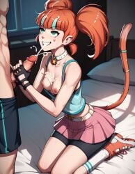 ai_generated cat_tail catgirl cum_on_breasts cumshot handjob neon_katt orange_hair red_hair roller_skates rwby