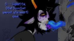 abs alien blowjob drooling equius_zahhak fangs gamzee_makara high_resolution homestuck homestuck_troll juggalo looking_up male male_focus male_on_male nepeta_leijon penis penis_in_mouth precum pubic_hair spit sweat tentacle tentacle_dick tentacle_in_mouth testicles text tongue_out_blowjob