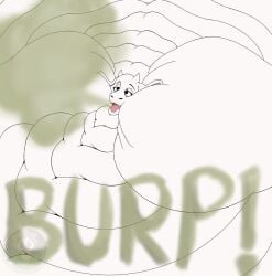 anthro back_rolls big_cheeks blobby boss_monster_(undertale) bovid burp_cloud burping caprine chubby_cheeks exclamation_point fat_rolls female goat hi_res horn huge_cheeks hyper_cheeks long_ears mammal morbidly_obese neck_rolls obese obese_female onomatopoeia open_mouth overweight overweight_female solo sound_effects text tongue tongue_out toriel undertale_(series) watermark yakellnsfw