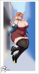 1girls alternate_version_available big_breasts breasts cleavage double_v dress earrings glasses light-skinned_female light_skin looking_at_viewer mature_female n-ronin original original_character thick_thighs voluptuous voluptuous_female wide_hips