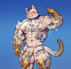 cydonia_xia flaccid_penis gay meowdas meowscles_(fortnite) muscular_male tattoo