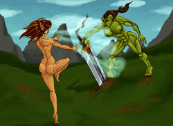 ass battle breasts color deepxpressure elf elf_female elves fantasy female landscape light-skinned_female light_skin orc orc_female orcs