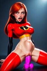 ai_generated dildo_in_pussy huge_dildo latex_stockings no_panties pussy pussy_lips the_incredibles violet_parr