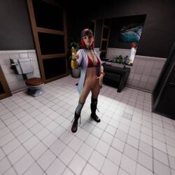 bathroom bracelet bracelets chin_piercing choker clothed clothed_female clothing dusty_(fortnite) face_piercings fortnite hat kfc_(artist) looking_at_viewer nose_ring open_clothes partially_clothed partially_clothed_female point pointing pointing_at_viewer pussy shoes socks socks_and_shoes tattoo tattoos