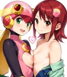 2024 ai_generated mayl_sakurai mega_man_battle_network roll.exe sakurai_meiru small_breasts symmetrical_docking tagme utamaru