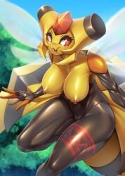 anthro areola arthropod big_breasts breasts female generation_4_pokemon genitals hi_res insect_wings insects mleonheart nintendo nipples nude pokemon pokemon_(species) pussy smile solo vespiquen wings