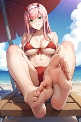 ai_generated barefoot bruuuuuuuh123 darling_in_the_franxx feet female foot_fetish foot_focus pov pov_eye_contact pov_feet soles solo zero_two_(darling_in_the_franxx)